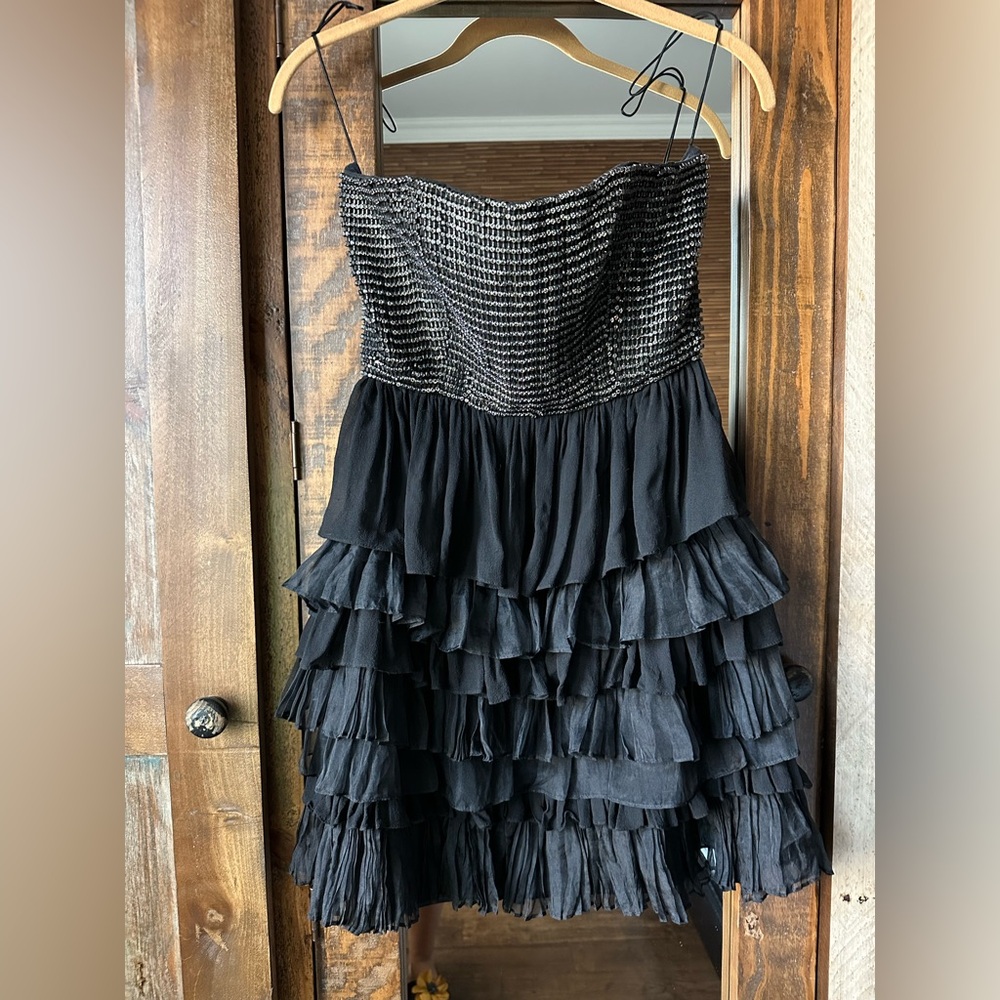Alice + Olivia Black Strapless Ruffle Dress XS